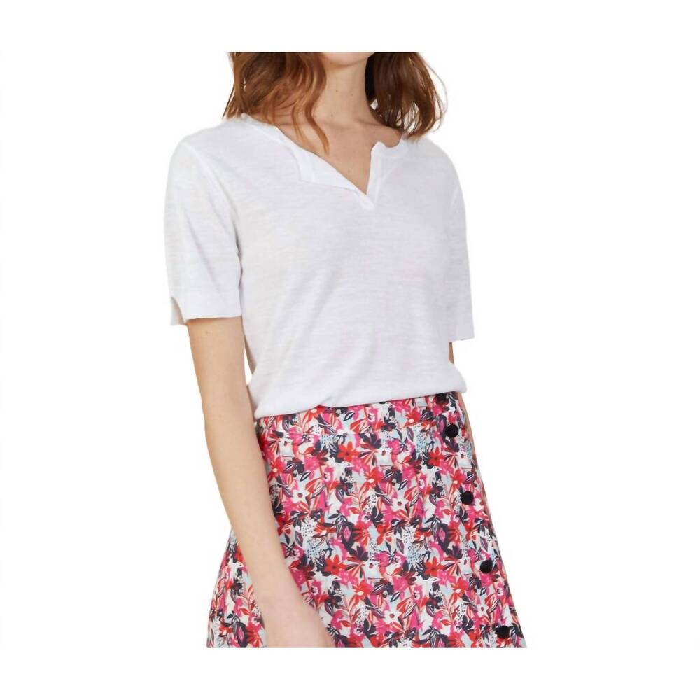 NEW MAISON MONTAGUT boheme short sleeve knit top in white